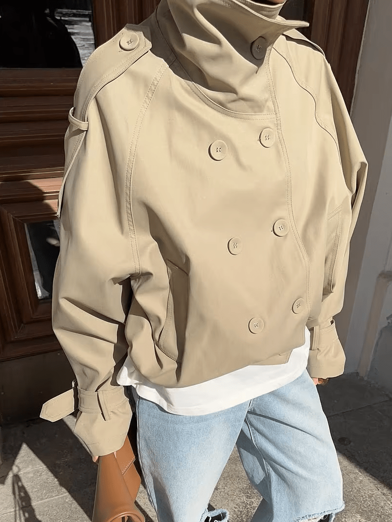 High Funnel Neck Cropped Trench Jacket