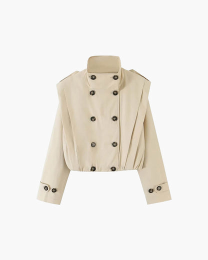 Tailored Pleated High Collar Trench Coat