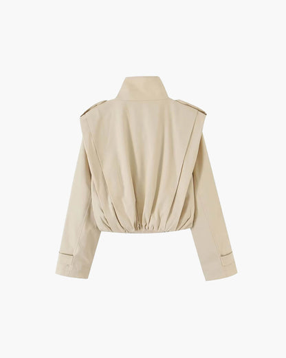 Tailored Pleated High Collar Trench Coat