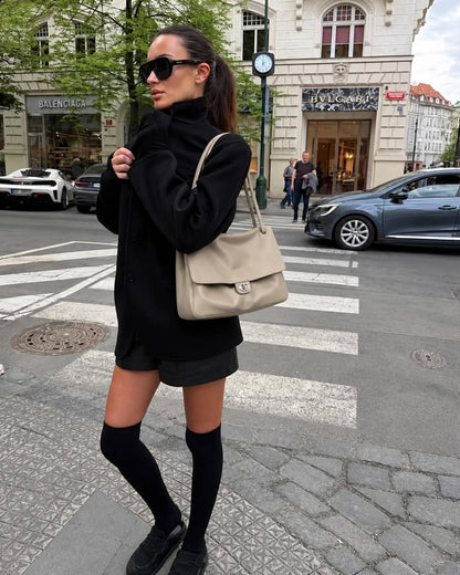 Elegant Buckle Flap Leather Shoulder Bag