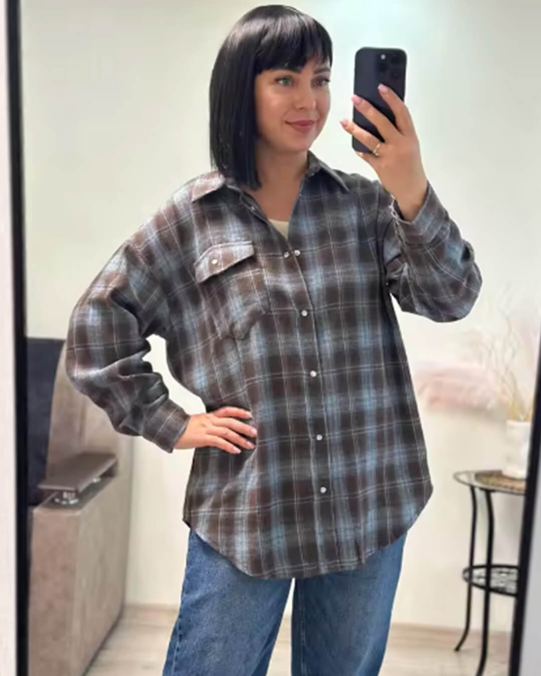 Chemise à carreaux oversize manches longues