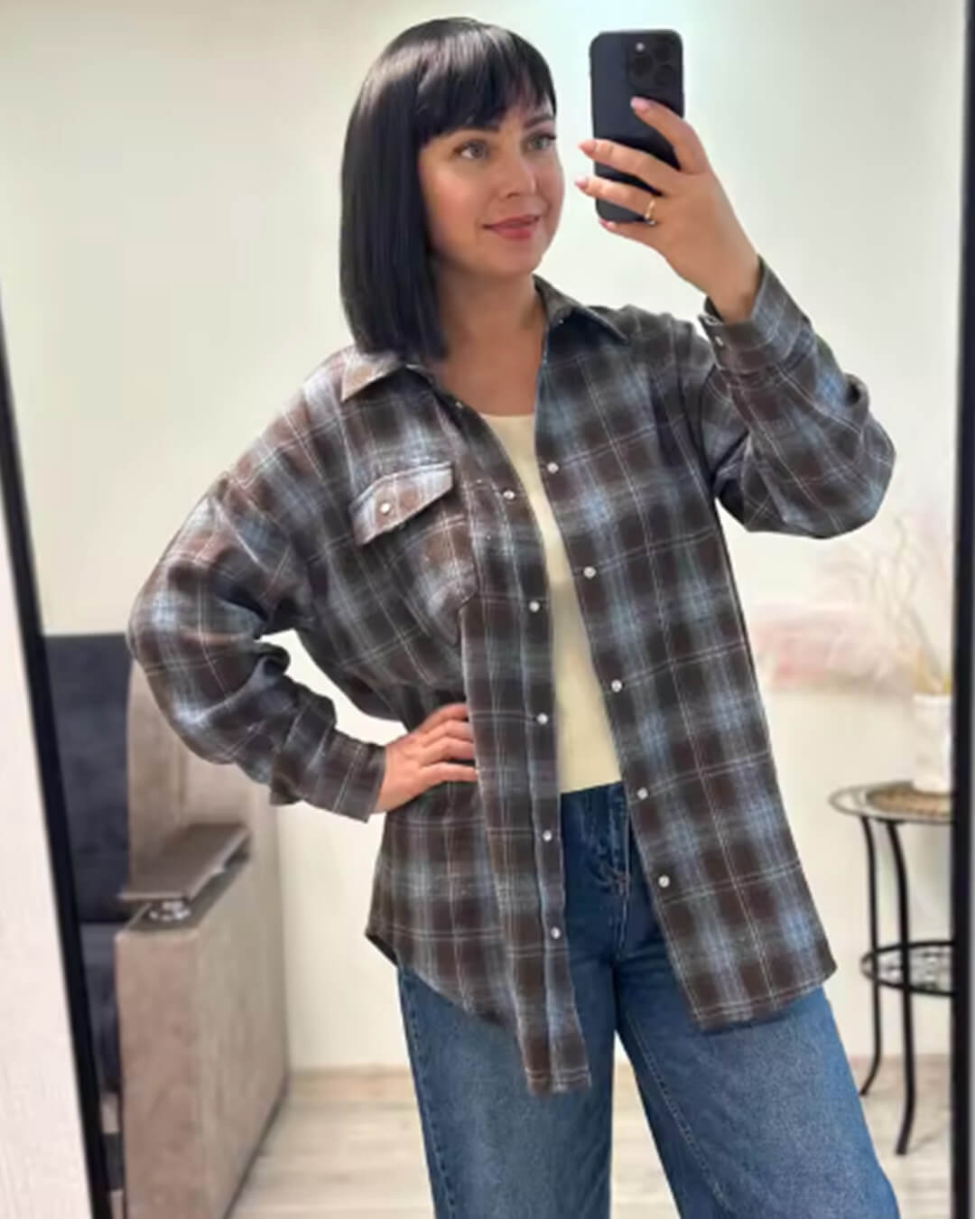 Chemise à carreaux oversize manches longues
