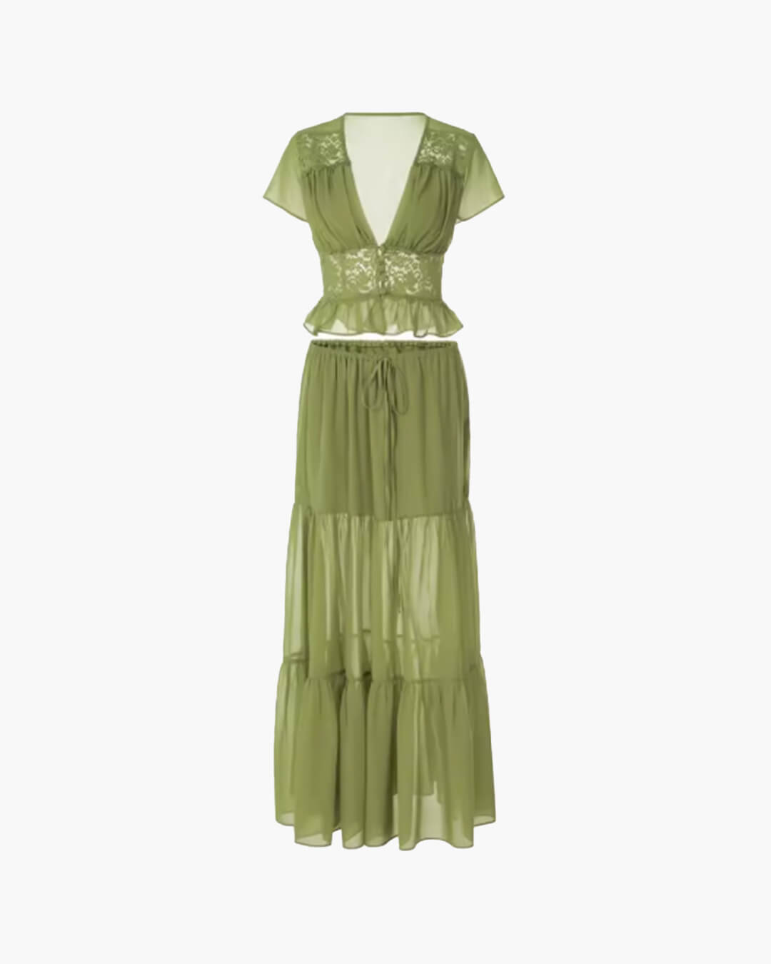Ella Lace Crop Top Chiffon Two-Piece Set