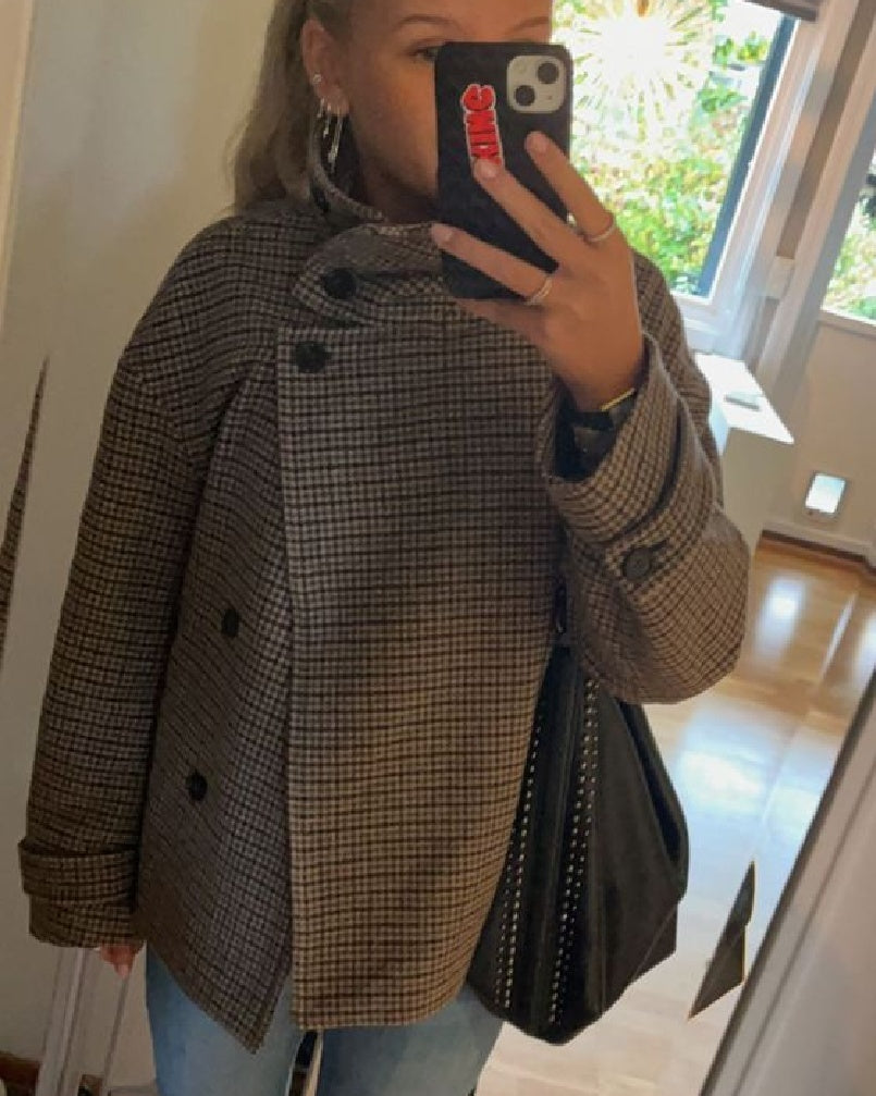 Classic Houndstooth Buttoned Collar Jacket