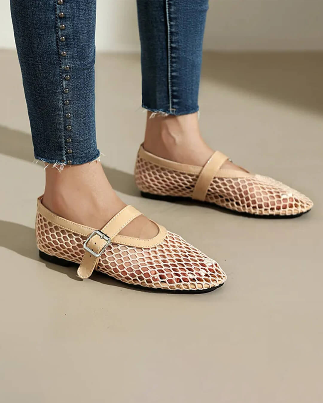 Luella Buckled Mesh Ballet Flats