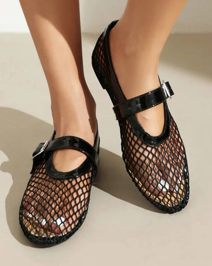 Luella Buckled Mesh Ballet Flats