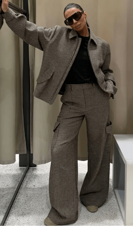 Elegantes Hahnentritt-Padded-Anzug-Set