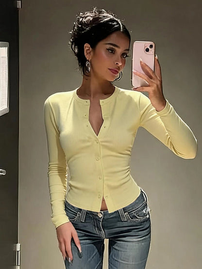 Sandra Top a costine con bottoni sul davanti
