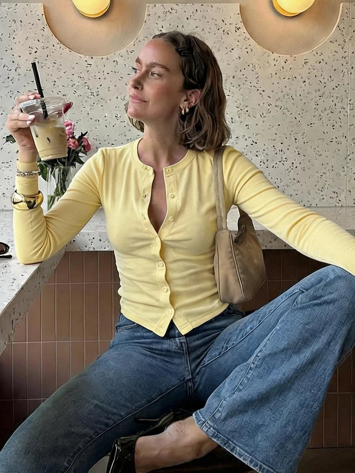 Sandra Top a costine con bottoni sul davanti