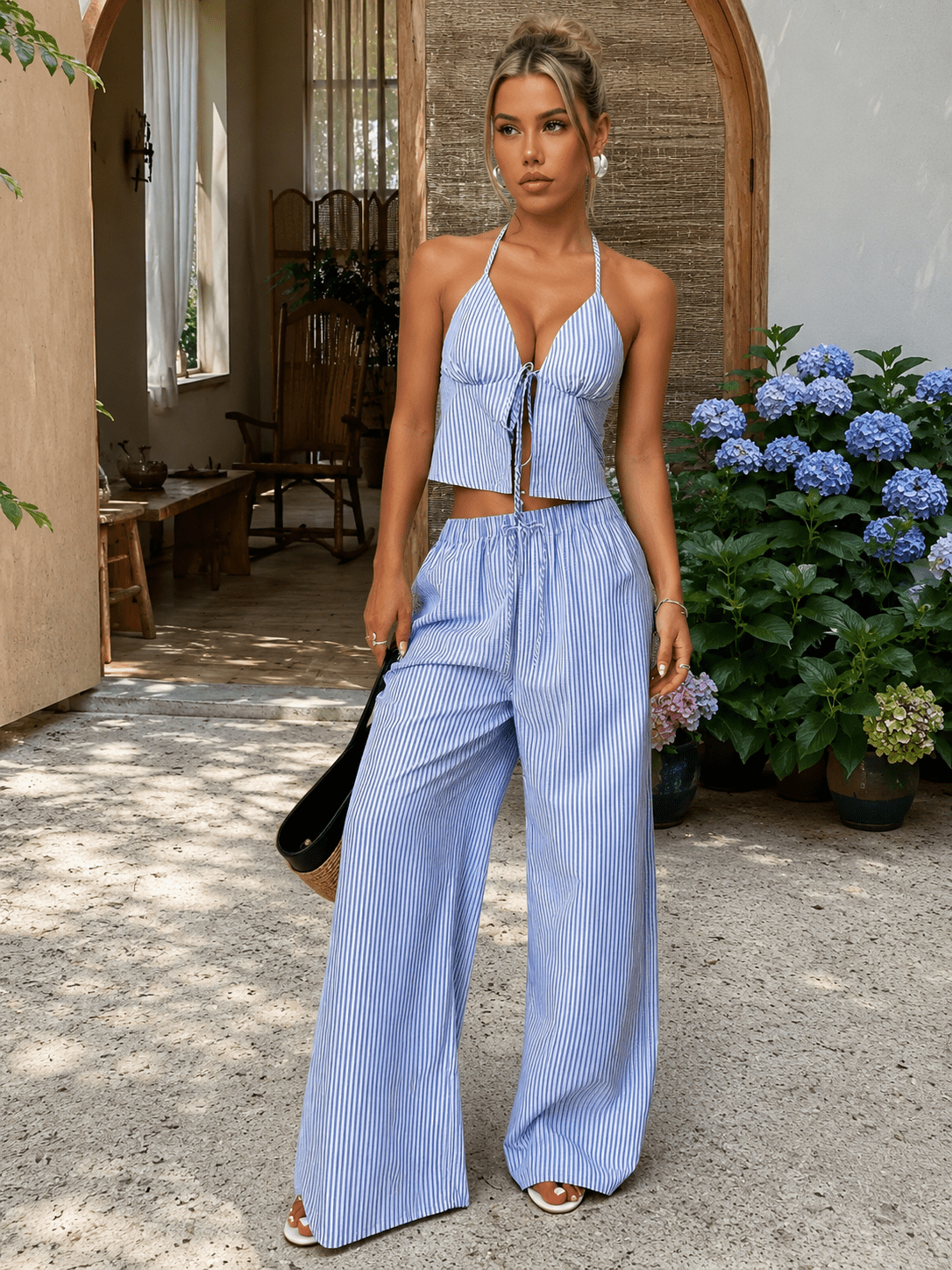 Emilia Completo Top Halter a Righe